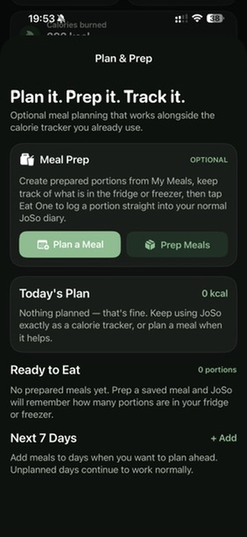 JoSo Plan and Prep screen